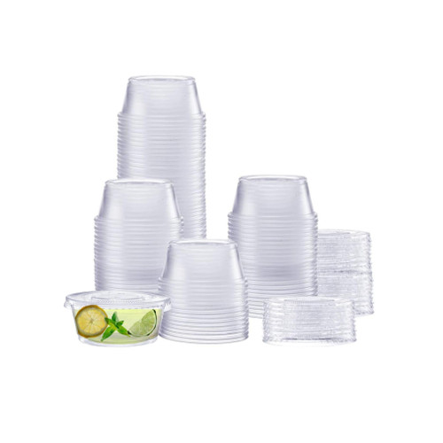 Packer Mate [300 Sets - 3.25 oz] Portion Cups With Lids, Jello Shot Cups With Lids, Small Plastic Containers With Lids, Plastic Sauce Cups With Lids, Disposable Condiment Cups With Lids, Souffle Cups