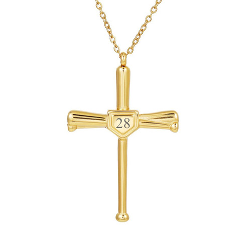 Kumshunie Baseball Bats Cross Necklace with Number Stainless Steel 18K Gold Plated Charm Sports Pendant Gift 28 Kumshunie Baseball Bats Cross Necklace with Number Stainless Steel 18K Gold Plated Charm Sports Pendant Gift 28