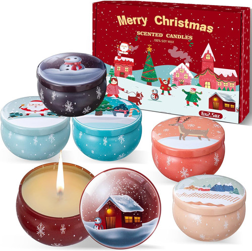 Christmas Scented Candles Gifts for Women, 6 Pack Scented Candles Gift Set, Natural Soy Wax Xmas Aromatherapy Scented Candles, Tin Jar Candles for Stress Relief Christmas Scented Candles Gifts for Women, 6 Pack Scented Candles Gift Set, Natural Soy Wax Xmas Aromatherapy Scented Candles, Tin Jar Candles for Stress Relief