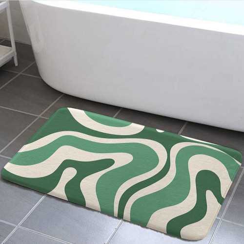 JAWO Green Bath Mat Bathroom Rugs, Cute Boho Bath Rug Abstract Minimalist Bathroom Floor Mats, Absorbent and Non Slip Bathroom Rug for Bathtub and Shower Floor Decor, 17 x 29 Inches