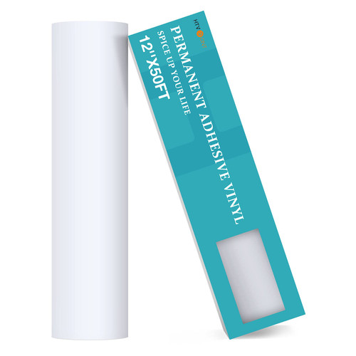 HTVRONT White Permanent Vinyl for Cricut - 12" x 50 FT Matte White Vinyl Roll, Adhesive Vinyl Sheets for Cricut, Silhouette and Cameo Cutters