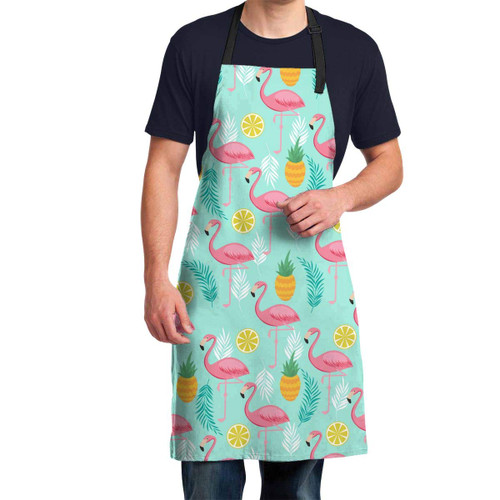 FUNINDIY Adjustable Bib Apron Waterdrop Resistant for Men Women, Pink Flamingo Pineapples and Exotic Leaves Kitchen Aprons with Extra Long Ties for Cooking, Grill and Baking FUNINDIY Adjustable Bib Apron Waterdrop Resistant for Men Women, Pink Flamingo Pineapples and Exotic Leaves Kitchen Aprons with Extra Long Ties for Cooking, Grill and Baking