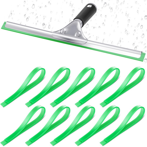 Frienda 10 Pcs 18 Inches Green Squeegee Rubber Replacement Squeegee Refills Scrubber Squeegee Replacement Rubber Squeegee Blade Bulk for Window Glass Doors Floor Shower Kitchen Cleaning