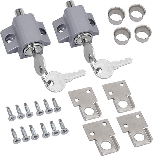 Sliding Patio Lock,eSynic 2Pcs Sliding Door Lock Sliding Patio Door Latches Set Security Lock Window and Patio Door Window Bolt Sliding Universal Locks-Silver