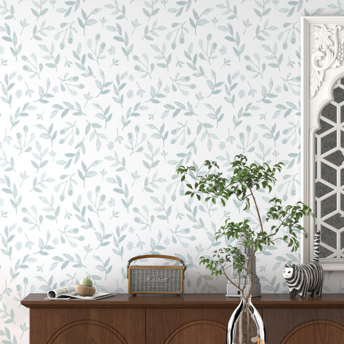 Docoper Leaf Wallpaper Peel and Stick Wallpaper 17.3"x197" Boho Leaf Contact Paper for Countertops Waterproof Self-Adhesive Removable Green Wall Paper Sticker Pull and Stick Wallpaper for Bathroom