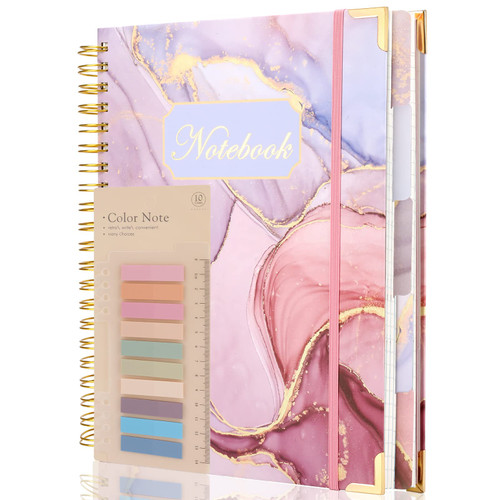 Ddaowanx Hardcover Spiral Notebook, College Ruled Notebook Journal, 8.5"x11", 320 Pages Large Lined Journals for Women Men, 5 Subject A4 Hardcover Notebook for Work School. (A4, Pink Marble)