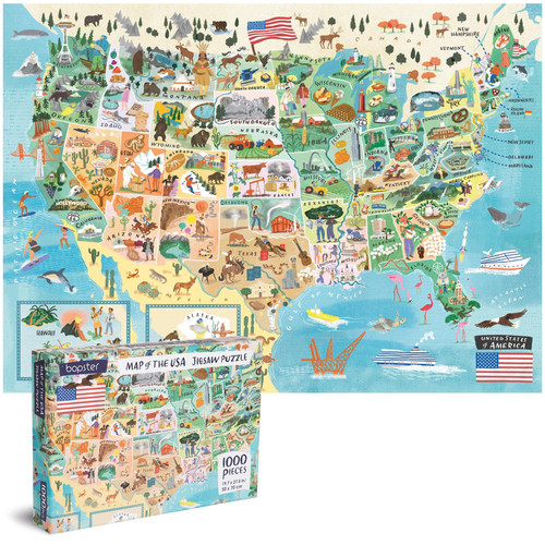 Puzzles for Adults 1000 Pieces - Illustrated US Map Puzzle - United States 1000 Piece Puzzle for Adults and Kids Puzzles - 100% Recycled Cardboard USA Jigsaw by bopster Puzzles for Adults 1000 Pieces - Illustrated US Map Puzzle - United States 1000 Piece Puzzle for Adults and Kids Puzzles - 100% Recycled Cardboard USA Jigsaw by bopster