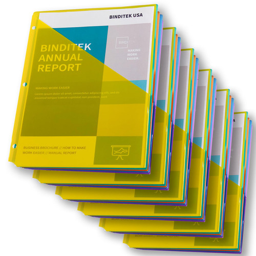 Binditek 30 Pack Poly Slash File Jacket for 3 Ring Binder, Binder Pockets Plastic Jacket, 3 Hole Punch Binder Organizer, Letter Size, 5 Assorted Colors