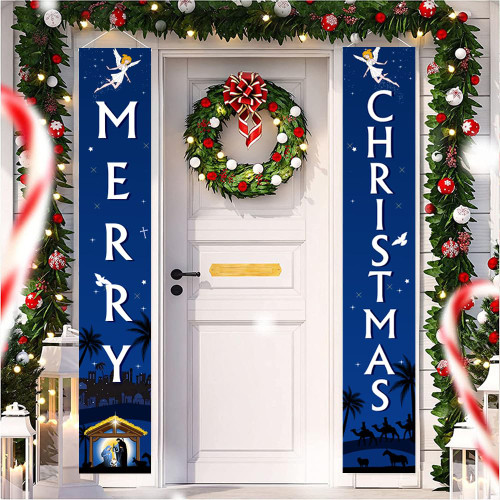 Merry Christmas Banner Sign, Front Door Porch 72"x 12" Christmas Wall Hanging Decorations, Jesus Religious Blue Banner Holy Nativity Xmas Holiday Decor for Home Indoor Outside Yard Garage Merry Christmas Banner Sign, Front Door Porch 72"x 12" Christmas Wall Hanging Decorations, Jesus Religious Blue Banner Holy Nativity Xmas Holiday Decor for Home Indoor Outside Yard Garage