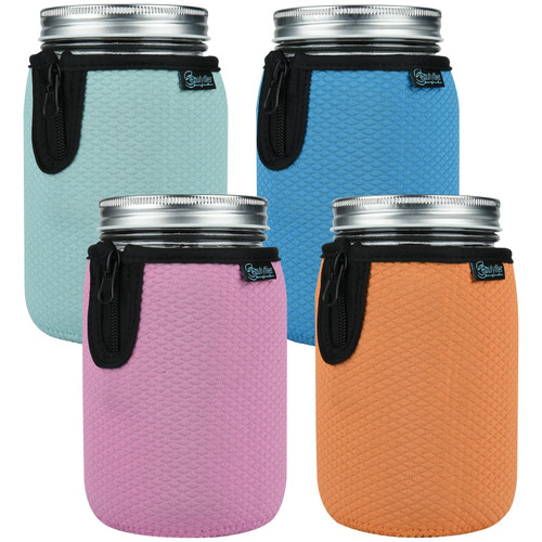 Beautyflier Wide Mouth Mason Jars 32oz Insulators, Regular Mouth 32-Ounces Mason Jar Insulated Cozy Neoprene Canning Cover, Quart Mason Jars Wide Mouth Sleeve Cover (32oz,4Color)