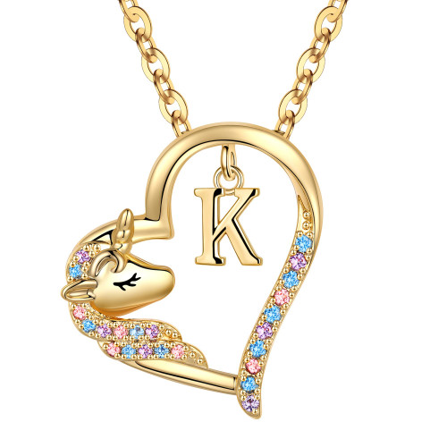 Anoup Birthday Gifts for Girls, Unicorn Gifts for Girls Age 6-8 Unicorn Necklace Initial K Necklace for Girls Heart Necklace for Girls Gold Necklace for Teen Girls Gifts Trendy Stuff