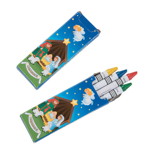 Fun Express - Nativity 4pc Crayons for Christmas - Basic Supplies - Drawing - Crayons - Christmas - 24 Pieces
