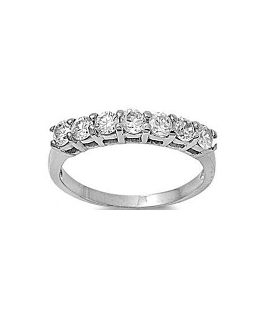 iJewelry2 Clear Round Cut CZ Silver-Tone Stainless Steel Wedding Ring Band Size 8