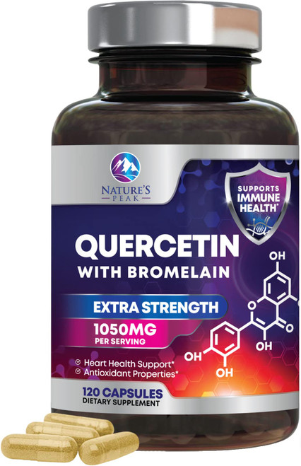 Quercetin - 1050mg Supplement with Bromelain, Zinc & Bioflavonoids, Immune Health Support, Extra Strength Quercetin & Bromelain 1000mg - Non-GMO, Vegan & Gluten Free - 60 Servings, 120 Veggie Capsules