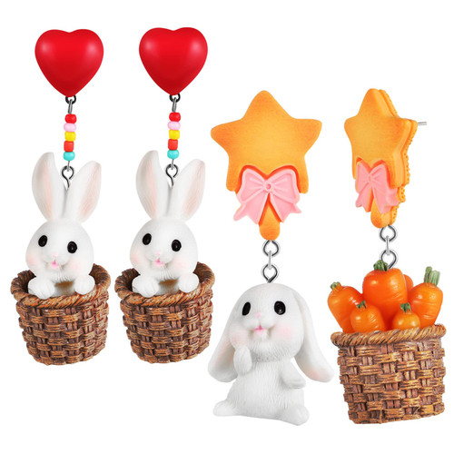 Adorainbow 2 Pairs Easter Earrings Rabbit Stud Earrings Bunny Earrings for Women Easter Dangle Earrings Dangle Earrings for Girls Women Earrings Fashion Personality Miss 925 Silver