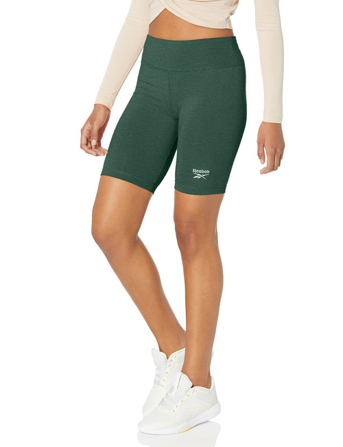 Reebok Women's Standard Active Bike Shorts, Forest Green Melange/Light Green Logo, Large