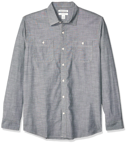 Amazon Essentials Men's Regular-Fit Long-Sleeve Chambray Shirt, Grey, X-Small