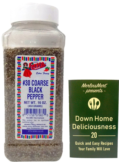 Bolner's Fiesta Extra Fancy #30 Course Black Pepper (16 Ounces) - Plus Recipe Booklet Bundle Bolner's Fiesta Extra Fancy #30 Course Black Pepper (16 Ounces) - Plus Recipe Booklet Bundle