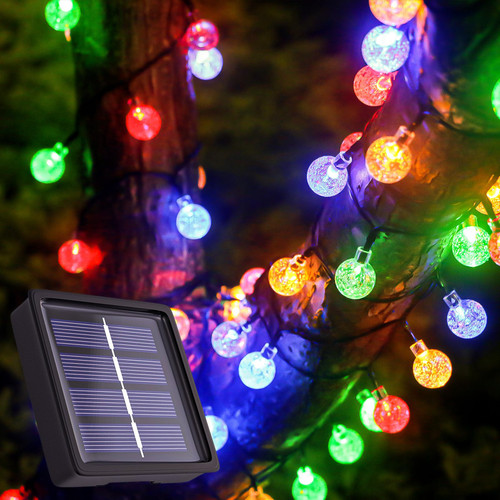 Solar String Lights Outdoor 23ft 50 LED Crystal Globe Lights 8 Lighting Modes Illumination For Garden Patio Waterproof Solar-Powered Lights For Party Wedding Decor (23 FT 50 Lights, Multi-colored)