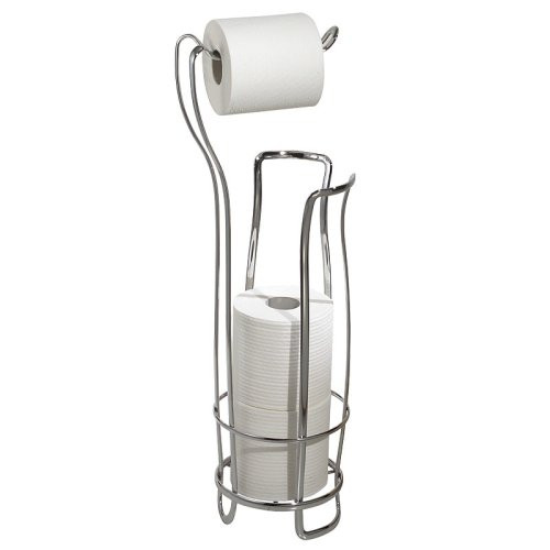 InterDesign Axis Free Standing Toilet Paper Holder  Extra Toilet Roll Storage for Bathroom, Chrome
