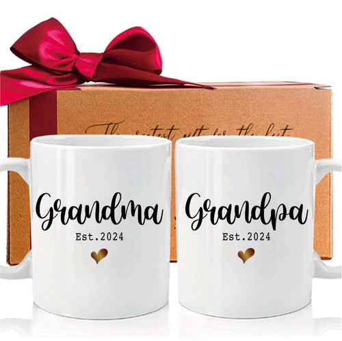 MNEDLAD Est 2024 Grandma & Grandpa Coffee Mugs Set, Baby Reveal Surprise Publicity Mug Gifts, Pregnancy Reveal Announcement with Gold Foil Design Promoted to Be Grandparents Coffee Mug Gift MNEDLAD Est 2024 Grandma & Grandpa Coffee Mugs Set, Baby Reveal Surprise Publicity Mug Gifts, Pregnancy Reveal Announcement with Gold Foil Design Promoted to Be Grandparents Coffee Mug Gift