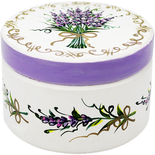 AEVVV White Jewelry Box with Hand Painted Meadow Flowers - Floral Design White Wedding Keepsake Box - Round Trinket Box with Lid - Dressing Table Wooden Box