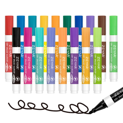 ZEYAR Low Odor Dry Erase Markers, Bullet Tip White Board Markers, Assorted Colors (18 Colors)