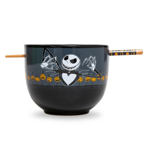 Disney The Nightmare Before Christmas Scary Jack Ceramic Dinnerware Set | Includes 20-Ounce Ramen Noodle Bowl and Wooden Chopsticks