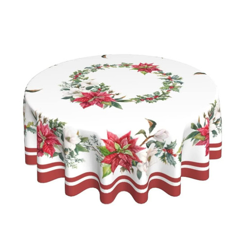 Sunshineyan Poinsettia Christmas Round Tablecloth 70 Inch, White and Red Christmas Tablecloths Stain Resistance Polyester Winter Table Cloth for Holiday Parties Kitchen Dining Indoor Outdoor Sunshineyan Poinsettia Christmas Round Tablecloth 70 Inch, White and Red Christmas Tablecloths Stain Resistance Polyester Winter Table Cloth for Holiday Parties Kitchen Dining Indoor Outdoor