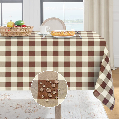 Softalker Fall Gingham Checkered Rectangle Tablecloth - Waterproof Buffalo Plaid Table Cloth Stain Resistant Washable Polyester Table Cover for Holiday/Dining/Party - Coffee and White, 60 x 120 Inch Softalker Fall Gingham Checkered Rectangle Tablecloth - Waterproof Buffalo Plaid Table Cloth Stain Resistant Washable Polyester Table Cover for Holiday/Dining/Party - Coffee and White, 60 x 120 Inch
