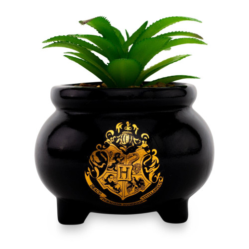 Silver Buffalo Harry Potter Hogwarts Cauldron 3-Inch Ceramic Mini Planter with Artificial Succulent | Small Flower Pot, Faux Indoor Plants