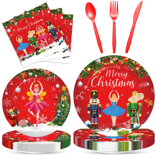 SiliFine 150 Pcs Christmas Disposable Dinnerware Set Nutcracker Party Supplies Merry Christmas Paper Plates Napkins Knives Spoons Forks Tableware Set for 25 Guests Xmas Holiday Dinner Party Supplies SiliFine 150 Pcs Christmas Disposable Dinnerware Set Nutcracker Party Supplies Merry Christmas Paper Plates Napkins Knives Spoons Forks Tableware Set for 25 Guests Xmas Holiday Dinner Party Supplies