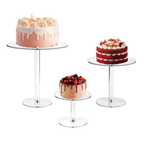 3 PCS Acrylic Cake Stand Set, Round Tall Cake Stand, Acrylic Dessert Table Display Set, Cupcake Dessert Pastry Candy Display Riser for Wedding, Event, Birthday Party, Graduation