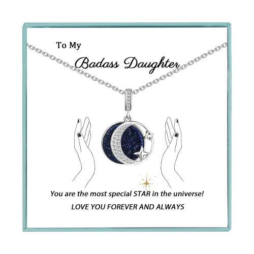 Sereney Badass Daughter Necklace from Mom and Dad, Silver Moon Star Necklace for Women as Birthday Gifts for Daughters, Daughter Christmas Gifts from Mom, Father Daughter Necklace Sereney Badass Daughter Necklace from Mom and Dad, Silver Moon Star Necklace for Women as Birthday Gifts for Daughters, Daughter Christmas Gifts from Mom, Father Daughter Necklace