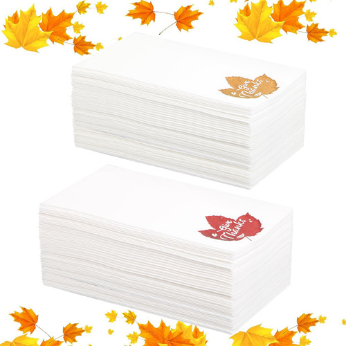 Rubtlamp 50 Pcs Thanksgiving Napkins Disposable, Thanksgiving Disposable Hand Towels with Maple Leaves Design, Red Gold Fall Napkins, Hand Paper Towels for Thanksgiving Party Supplies Tableware Decor