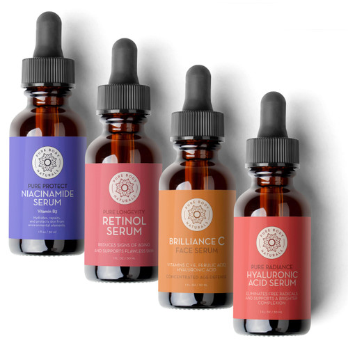 Pure Body Naturals Facial Serum - Hyaluronic Acid Serum, Retinol Serum, Vitamin C Serum, and Vitamin B3 (Niacinamide) Serum - A Perfect Serum Gift Set for Women of All Ages Pure Body Naturals Facial Serum - Hyaluronic Acid Serum, Retinol Serum, Vitamin C Serum, and Vitamin B3 (Niacinamide) Serum - A Perfect Serum Gift Set for Women of All Ages