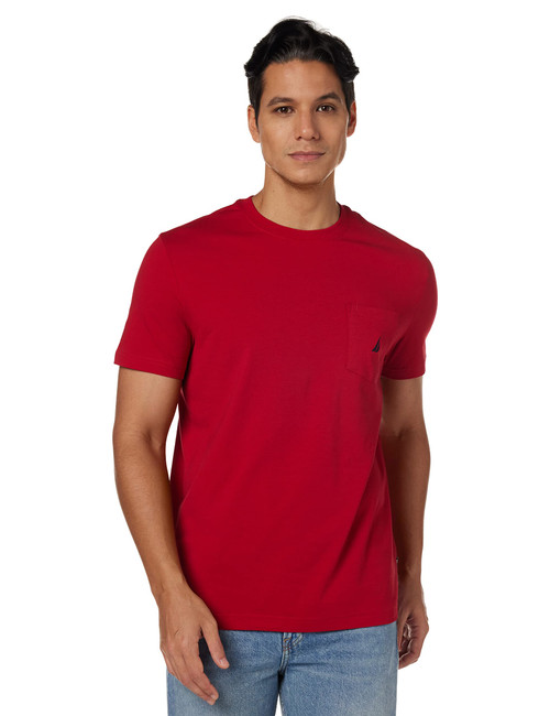 Nautica Men's Big & Tall Solid Crew Neck Short-Sleeve Pocket T-Shirt, Red, 2X Big