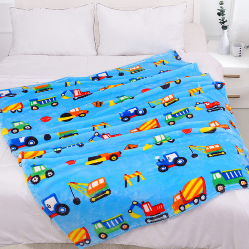 mermaker Construction Truck Blankets for Boys, 380 GSM Kids Construction Vehicles Throw Blanket for Boys and Girls, Excavator Soft Fleece Blanket for Couch and Bed (50x60 inches)