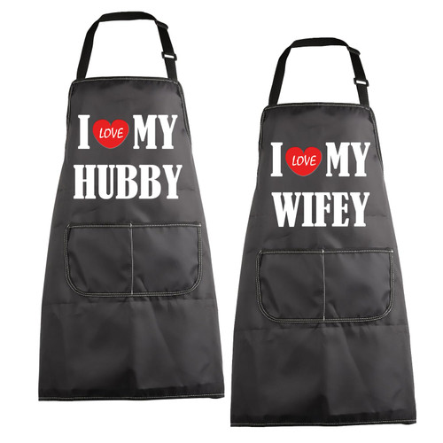 MBMSO Hubby Wifey Apron Sets His And Hers Aprons for Couples Wedding Gift for Newlyweds I Love My Wifey Hubby Cooking Kitchen Apron (Hubby Wifey Apron-Sets)