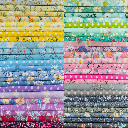 LUMANSUO 50pcs 10" x 10" Cotton Quilting Fabric Squares Fat Quarter Bundles Fabric for DIY Craft Patchwork,Floral
