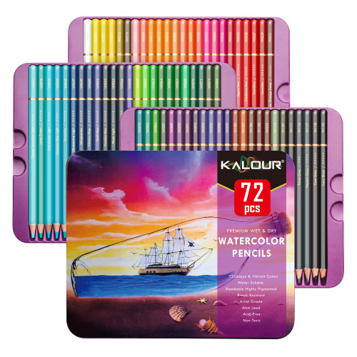 KALOUR Professional Watercolor Pencils, Set of 72 Colors,Numbered and Lightfastness,Water-soluble Colored Pencils for Adult Coloring Book,Water Color Pencils for Artists Beginner Kids KALOUR Professional Watercolor Pencils, Set of 72 Colors,Numbered and Lightfastness,Water-soluble Colored Pencils for Adult Coloring Book,Water Color Pencils for Artists Beginner Kids