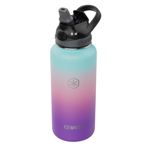 ICEWATER-32 oz Insulated Water Bottle With Straw and Carry Handle, Leakproof Lockable Lid with Soft Silicone Spout, One-hand Operation, Stainless Steel, BPA-Free (32 oz, Purple)