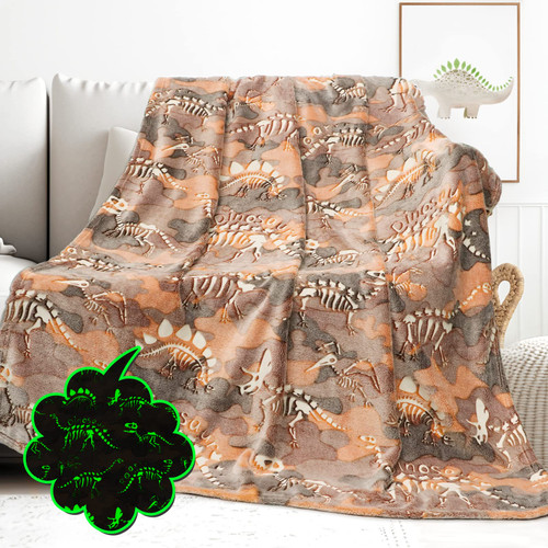 Dinosaur Blanket Glow in The Dark Dinosaur Soft Blanket Baby Boy Dino Blanket Unique Dinosaur Gifts for Kids Dinosaur Decor Boys Room
