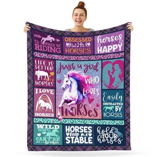 Purple Horse Blanket for Girl, Horse Gift for Girls Women Farm Horses Throw Blanket Flower Blanket Flannel Fleece Bed Blanket Lightweight Cozy Plush Blanket for Bedroom Living Rooms Sofa Couch 60"X40" Purple Horse Blanket for Girl, Horse Gift for Girls Women Farm Horses Throw Blanket Flower Blanket Flannel Fleece Bed Blanket Lightweight Cozy Plush Blanket for Bedroom Living Rooms Sofa Couch 60"X40"