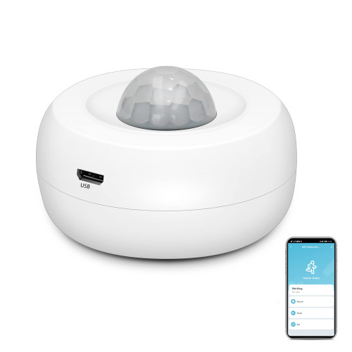 WiFi Smart Motion Sensor: Wireless PIR Motion Detector, Indoor Infrared Sensor with Free App Alerts, 360 Degree Detection Range, No Hub Required, Home Security Alarm Compatible with Alexa