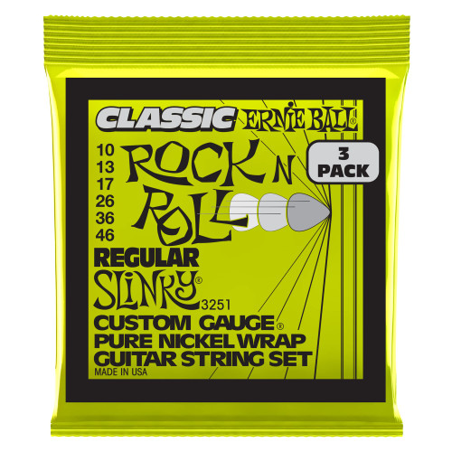 Ernie Ball Regular Slinky Classic Pure Nickel Electric Guitar Strings 3-pack, 10-46 Gauge (P03251) Ernie Ball Regular Slinky Classic Pure Nickel Electric Guitar Strings 3-pack, 10-46 Gauge (P03251)