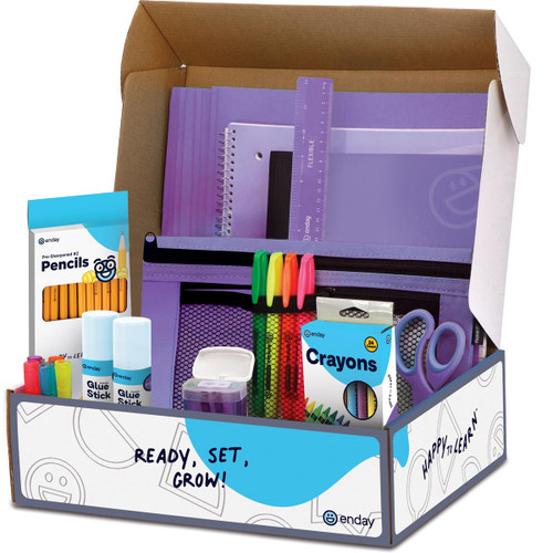 Back to School Supplies for Kids, Purple School Supply Box Grades K-5, Premium Quality Kids School Supplies Kit, Kindergarten School Supplies for Girls and Boys, 71 Piece Set - by Enday