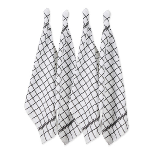 DII Basic Terry Collection Windowpane Dishtowel Set, 16x26, Mineral Gray, 4 Count