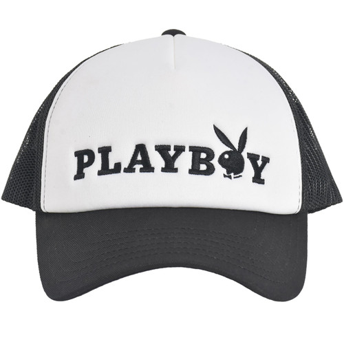 Playboy Trucker Hat, Mesh Adjustable Snapback Baseball Cap with Curved Brim, Black, One Size