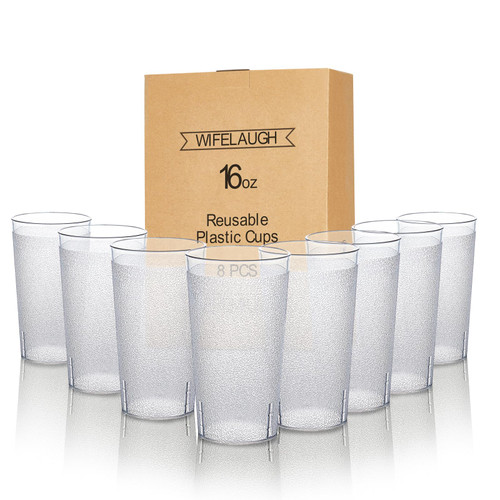 16oz Dishwasher Safe Plastic Cups Reusable, Plastic Tumblers Drinking Glasses Set of 8, Clear Plastic Glasses for Kitchen, BPA Free Stackable Restaurant Cupsfor Hot Drink & Cold Drink